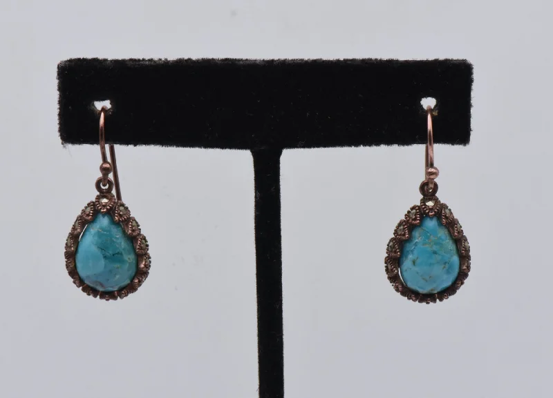 Ladies motherly love earrings -Vintage Copper and Turquoise Dangle Earrings