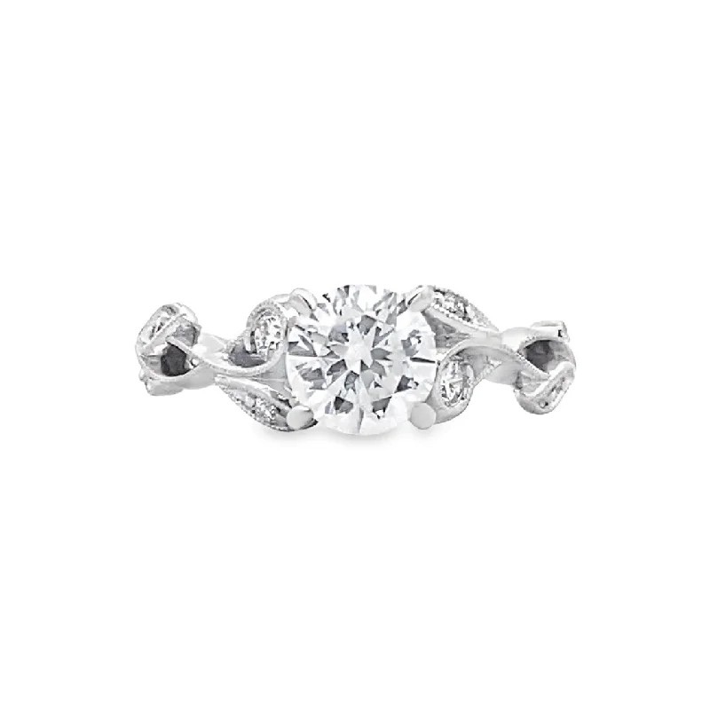 Ladies Twin Band Engagement Rings -Round Diamond Side Stone Engagement Ring in White Gold by Gabriel NY