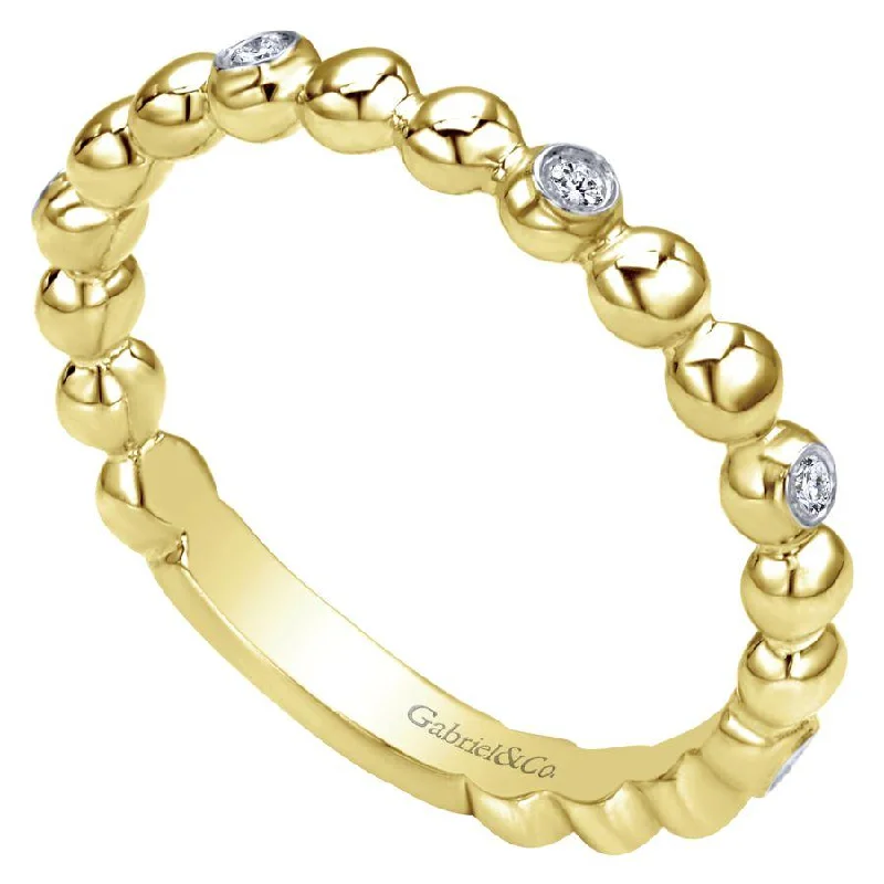 Ladies Rings for Summer Shine-Gabriel & Co. - LR4870Y44JJ - 14K Yellow Gold Beaded Station and Diamond Ring