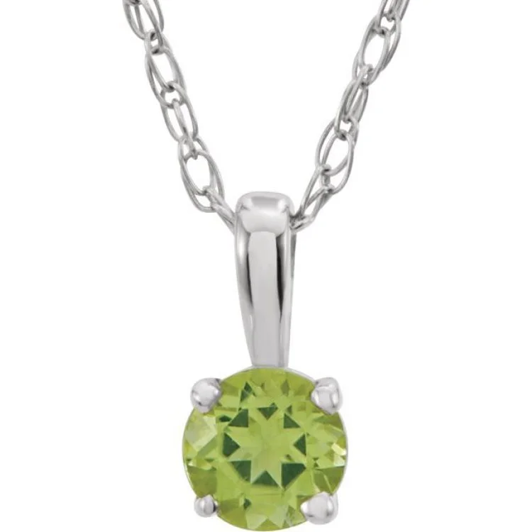 Ladies Necklaces for Teacher Spark-Sterling Silver 3 mm Imitation Peridot Youth Solitaire 14" Necklace