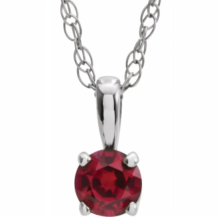 Ladies Necklaces with Soft Morganite-14K White 3 mm Natural Ruby Youth Solitaire 14" Necklace