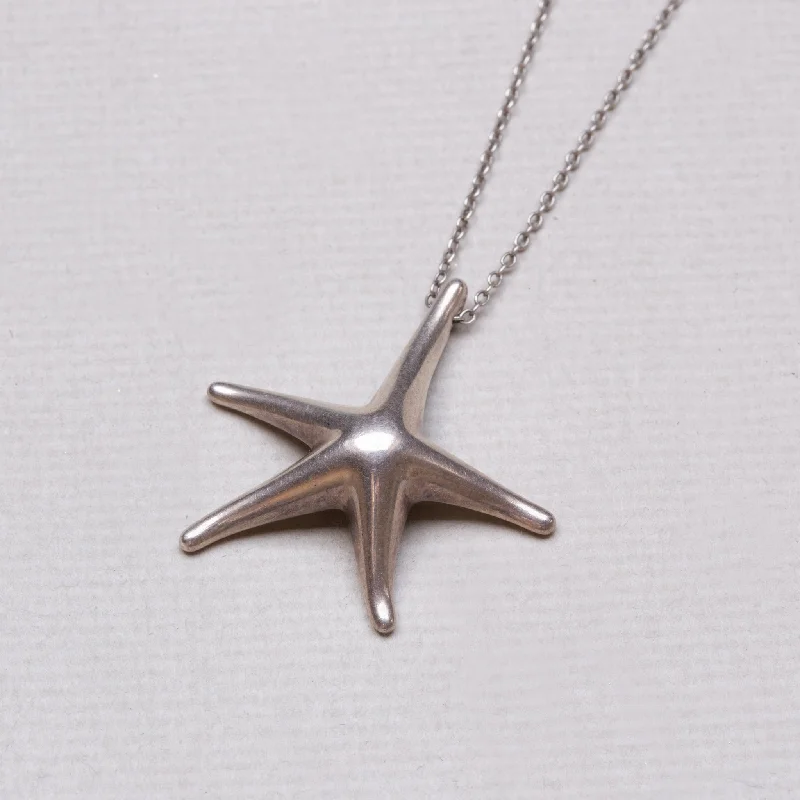 Ladies Necklaces with Bright Sunstone-Vintage Tiffany Sterling Silver Elsa Peretti Starfish Charm Necklace