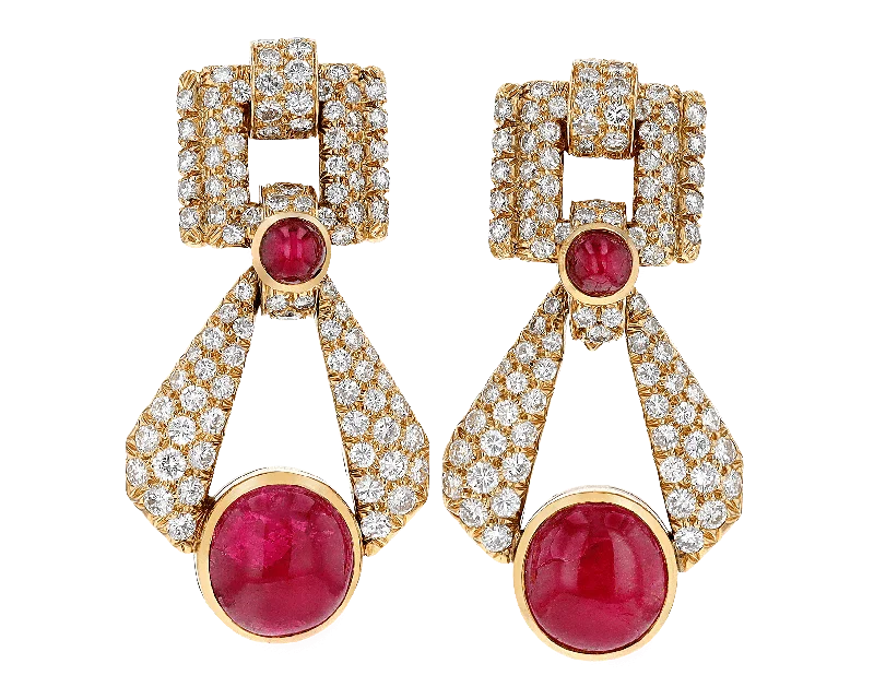 Ladies mountain peak earrings -David Webb Cabochon Ruby and Diamond Earrings