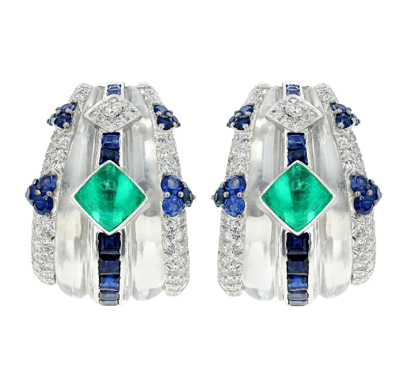 Ladies wanderlust journey earrings -David Webb Emerald, Sapphire and Diamond Earrings