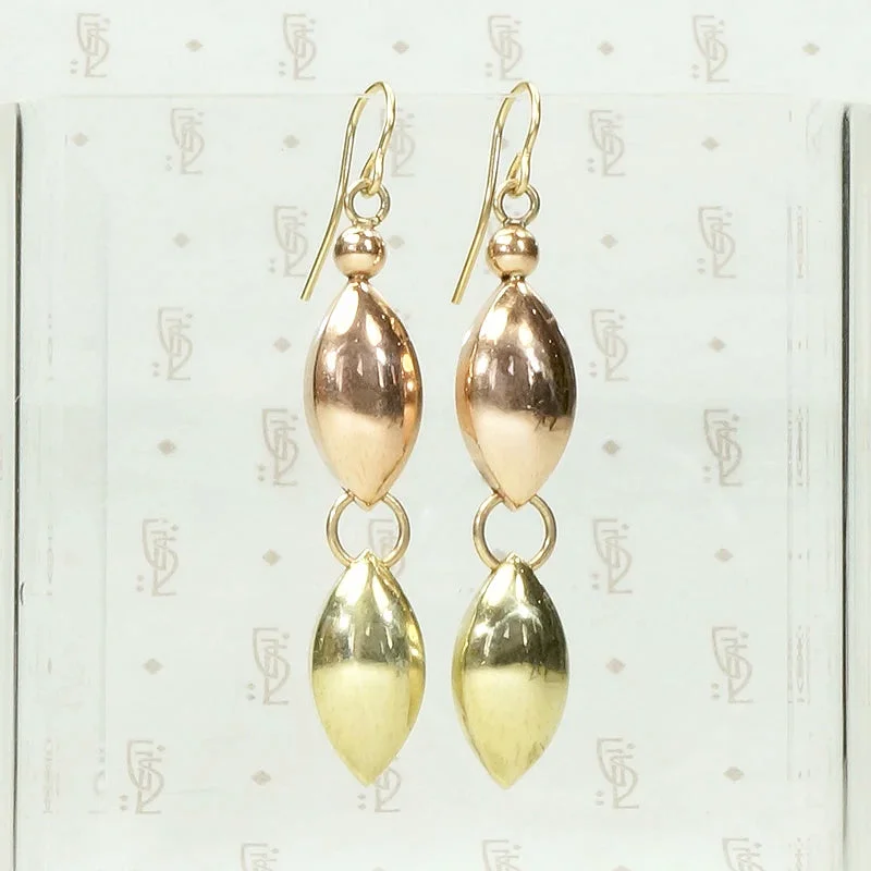 Ladies lone stone earrings -1940s Retro Earrings in Rose & Yellow Gold