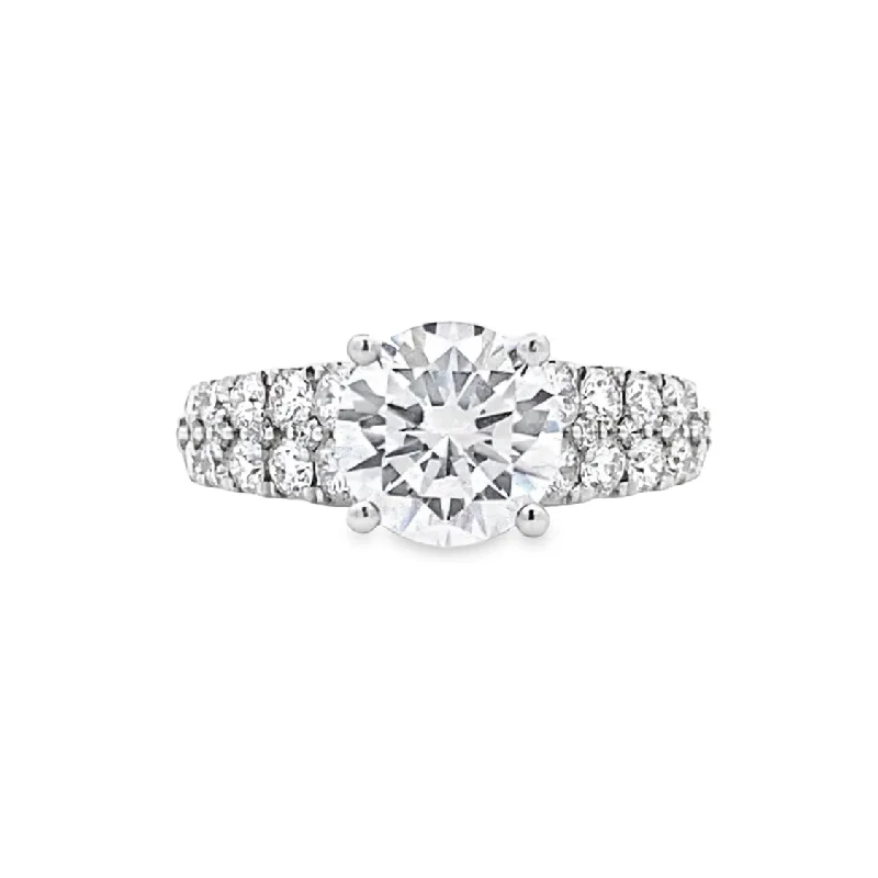 Ladies Round Brilliance Engagement Rings -Round Diamond Side Stone Engagement Ring in White Gold by Simon G