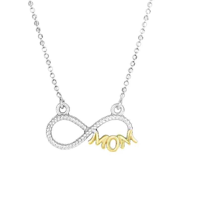 Ladies Necklaces Sterling Spark-Silver Two-tone CZ Infinity Mom Necklace