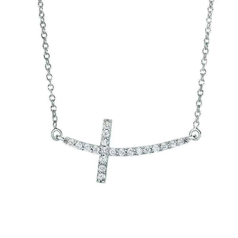 Ladies Necklaces with Lock Spark-14K Gold .22ct Diamond Side Cross Necklace