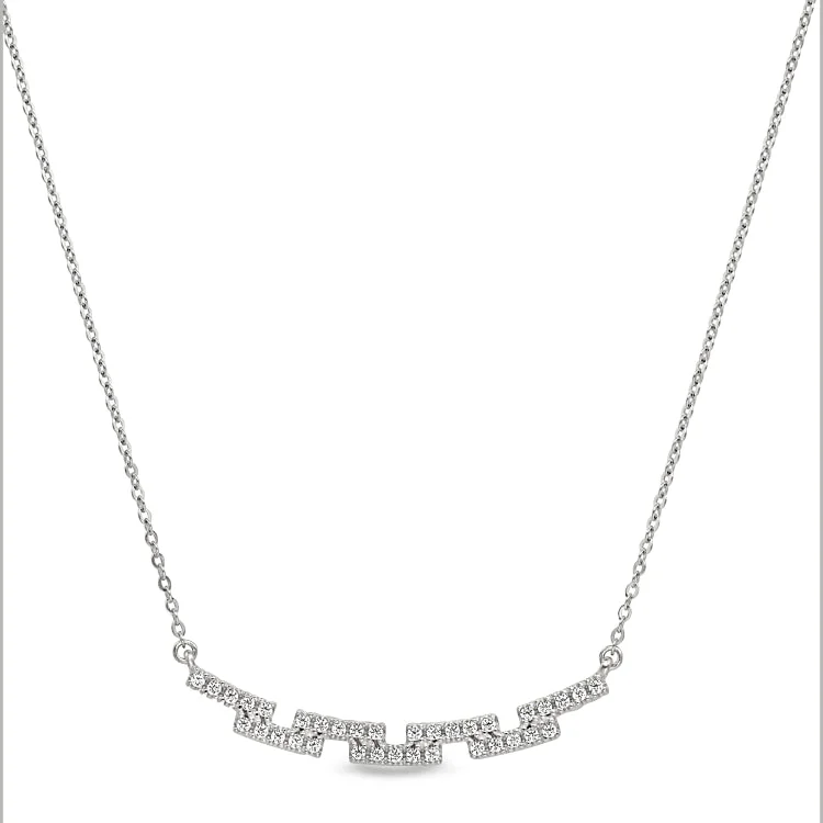 Ladies Necklaces with White Thaumasite-Platinum Finish Sterling Silver Micropave Staggered Bar Necklace with Simulated Diamonds on 16"-18" Adjustable Chain