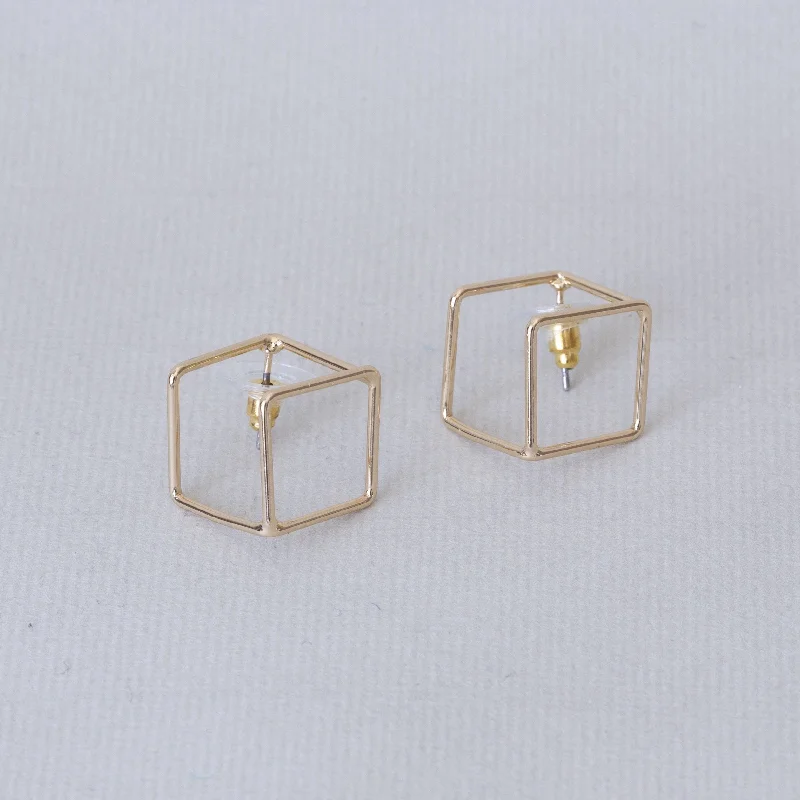 Ladies seaside ripple earrings -Cube Stud Earrings