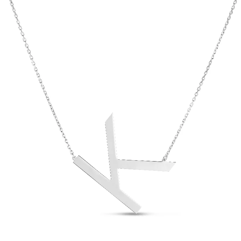 Ladies Necklaces with Teardrop Glow-Silver K Letter Necklace