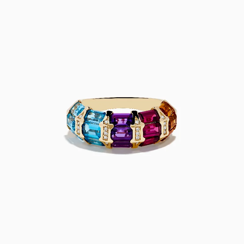 Ladies Rings for Holiday Spark-Mosaic 14K Yellow Gold Multi Color Gemstone and Diamond Ring