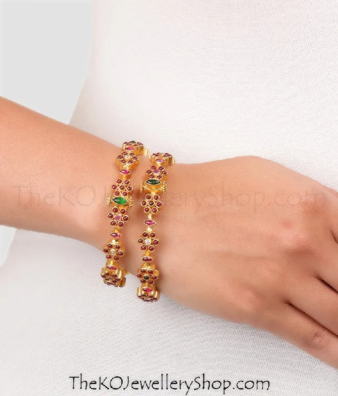 Ladies Bracelets with Tree Shine-The Puspavat Silver Navarathna Gemstone Bracelet(Size /2.2/2.4/2.6/2.8)