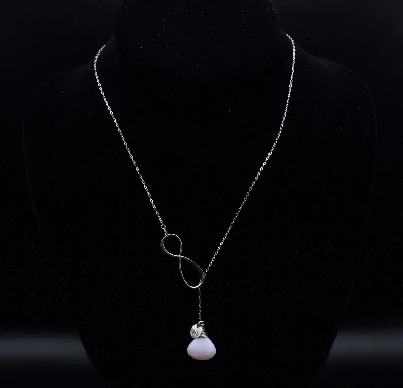 Ladies Necklaces Choker Spark-Sterling Silver Infinity Lariat Necklace with Pink Opal - 18.75"