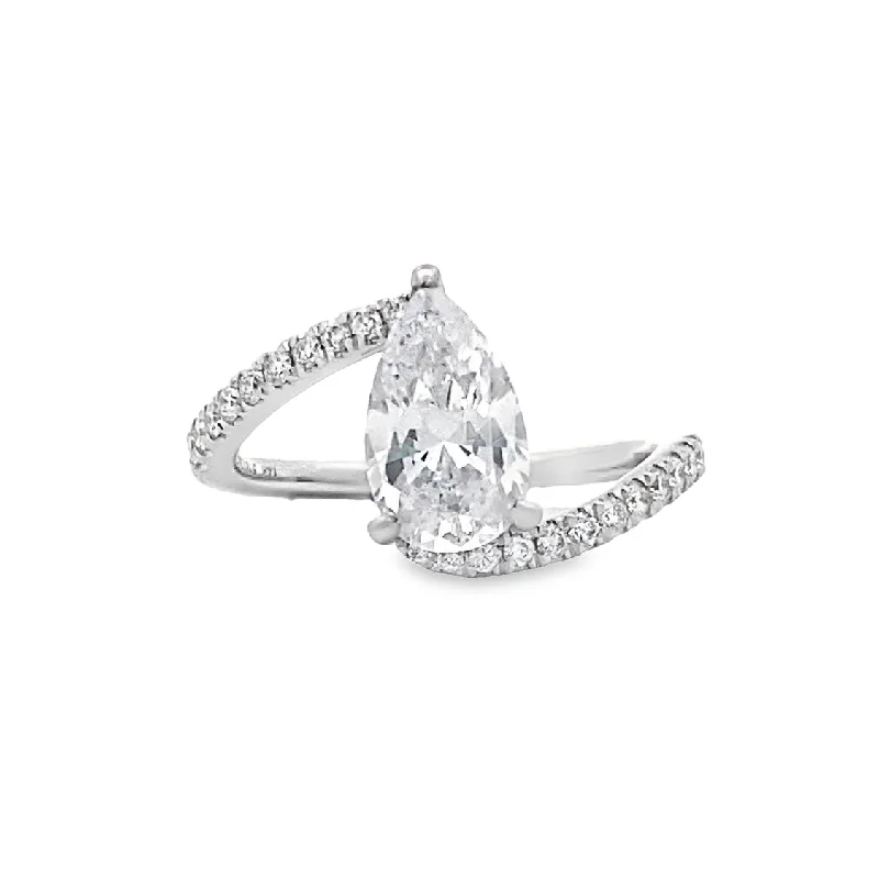 Ladies Cozy Fit Engagement Rings -Pear Shape Diamond Side Stone Engagement Ring in White Gold by Gabriel NY