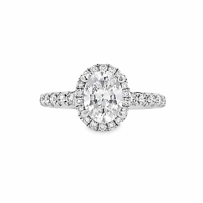 Ladies Duo Couple Engagement Rings -Oval Diamond Halo Engagement Ring in White Gold by Fana