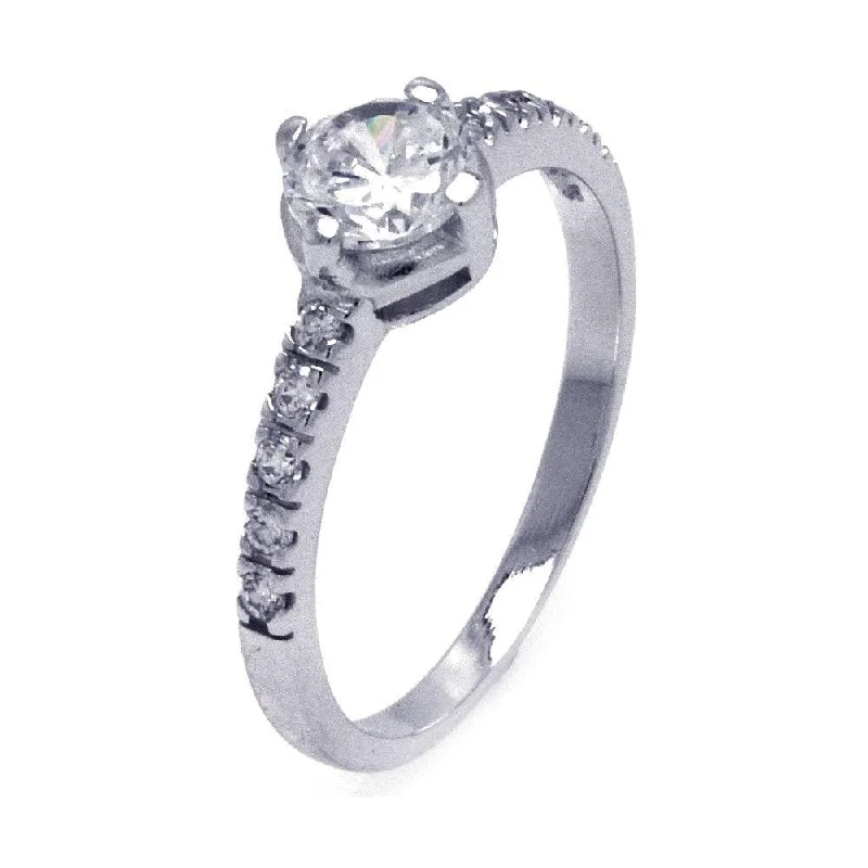 Ladies Loving Heart Engagement Rings -Silver 925 Rhodium Plated CZ Engagement Ring - STR00789