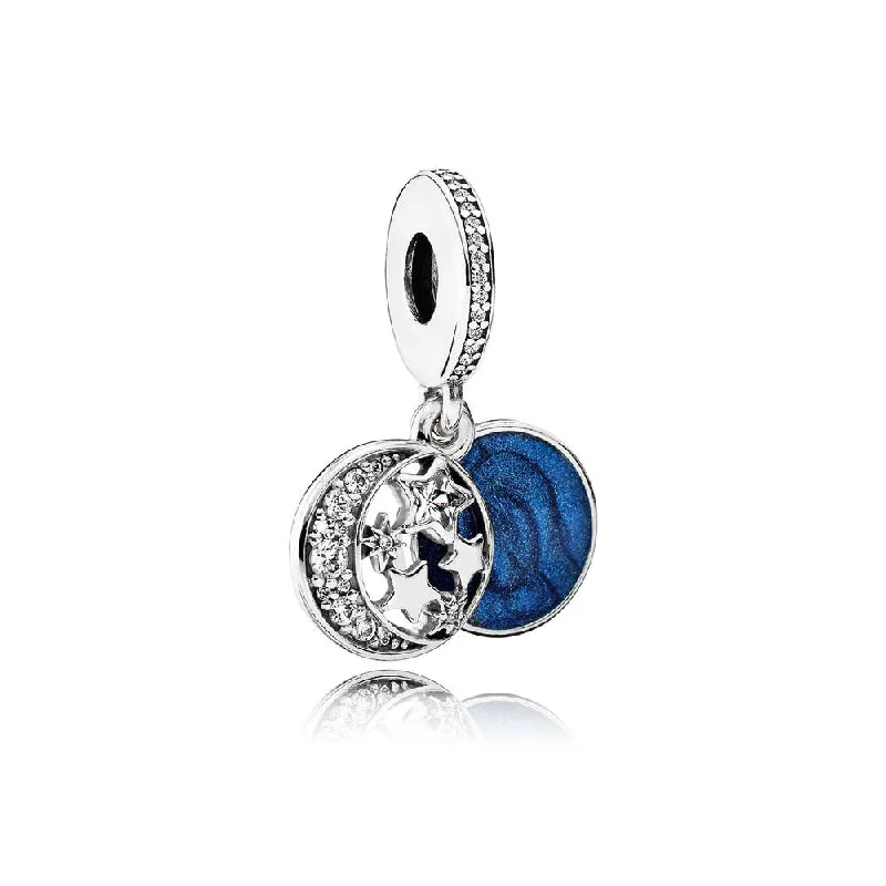 Ladies Rings with Aqua Turquoise-Pandora VINTAGE NIGHT SKY DANGLE WITH SHIMMERING MIDNIGHT BLUE ENAMEL AND CLEAR CZ - 791993CZ