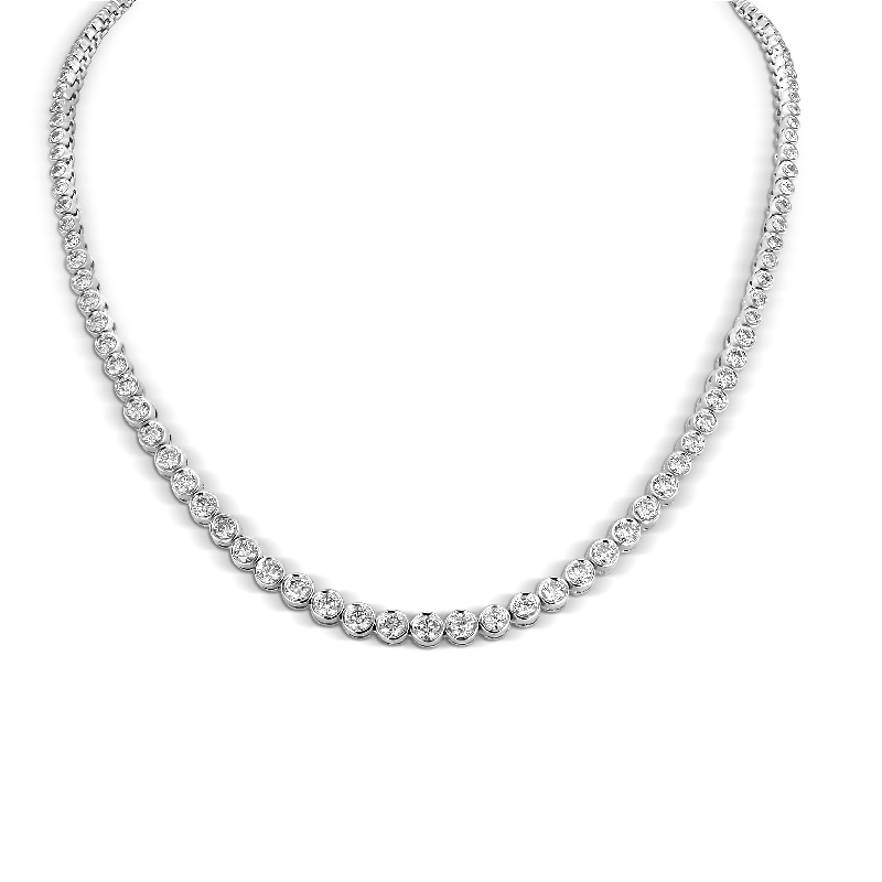 Ladies Necklaces with Blue Chalcanthite-Astrid 18ct White Gold Graduated Rubover Set Diamond Tennis Necklace