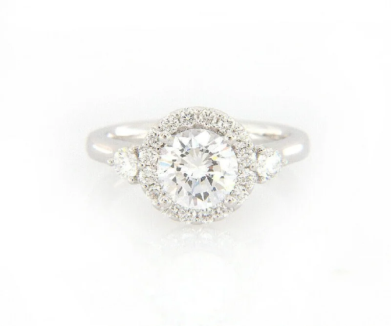 Ladies Rings with White Leucite-New Gabriel & Co. 0.52ctw Halo Three Stone Semi Mount Ring in 14K