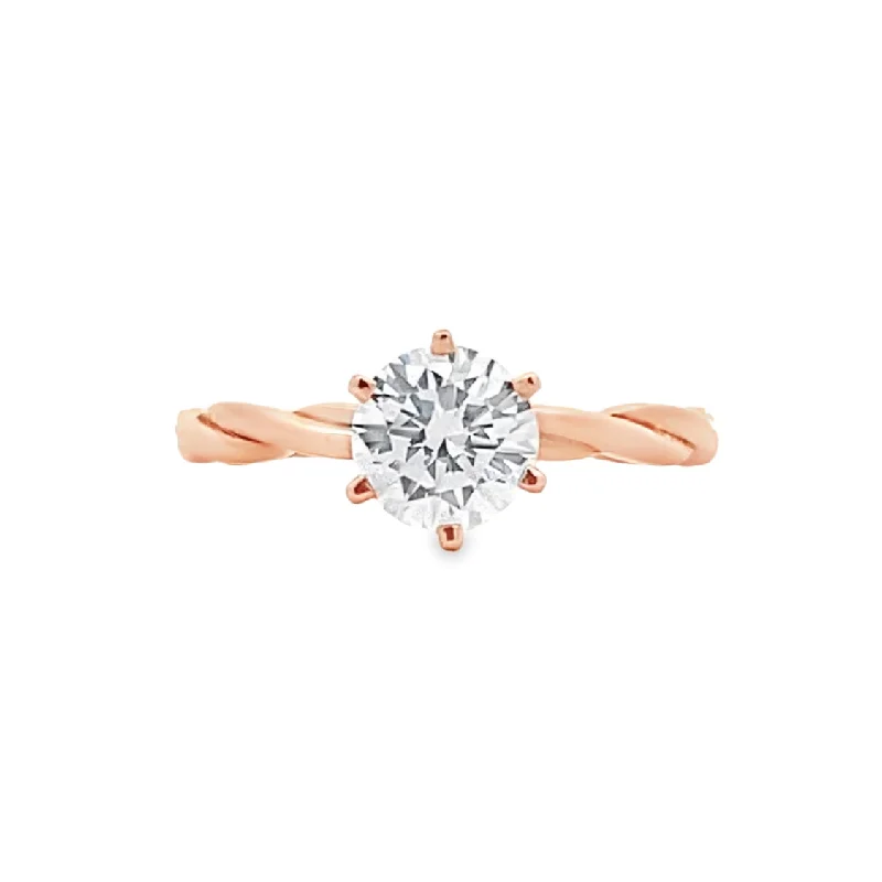 Ladies Fair Trade Engagement Rings -Round Diamond Solitaire Twist Engagement Ring in Rose Gold by B&C