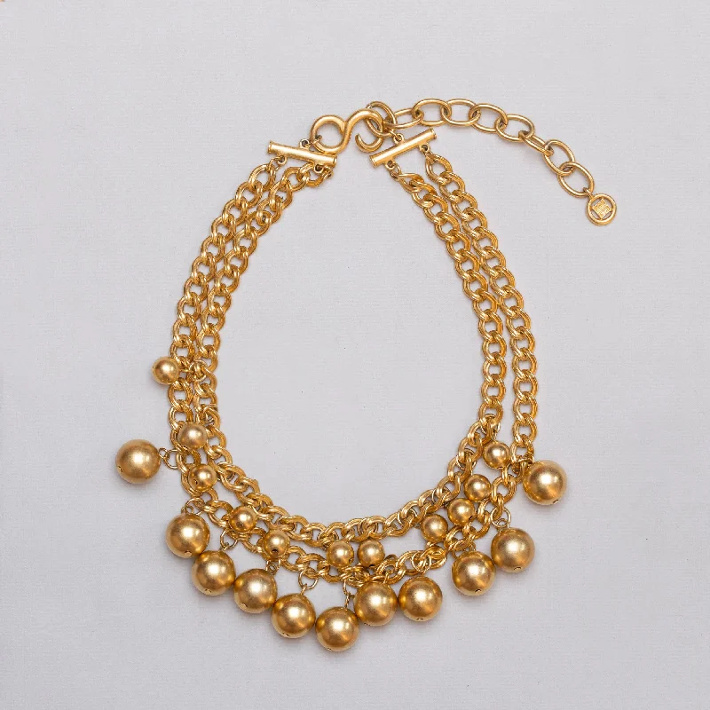 Ladies Necklaces for Love Shine-Vintage Givenchy Double Strand Gold Ball Chain Necklace