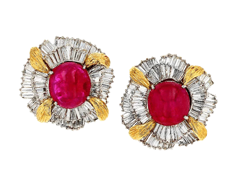 Ladies round glow earrings -David Webb Burma Cabochon Ruby Earrings, 16.03 Carats