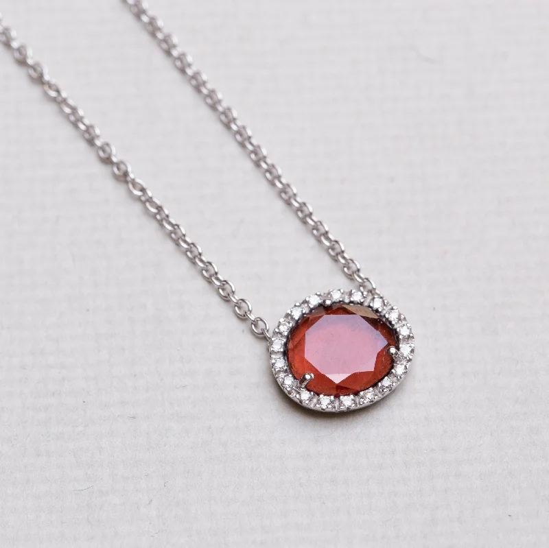 Ladies Necklaces with Moon Spark-Vintage Pomellato White Gold Necklace with Garnet and Diamonds