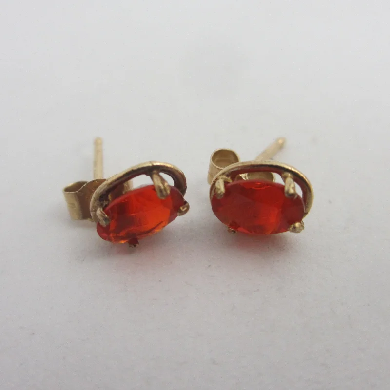 Ladies opulent gold earrings -Fire Opal 9k Gold Stud Earrings Vintage c1980