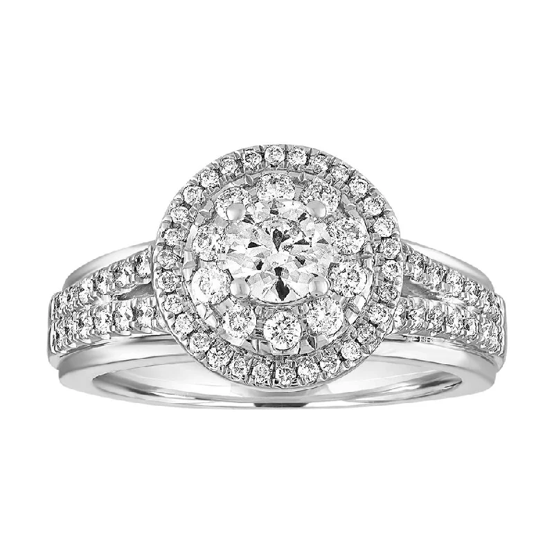 Ladies Rings for Kin Glow-14k White Gold Diamond Halo Ring BLISS29-E-Size 7.5