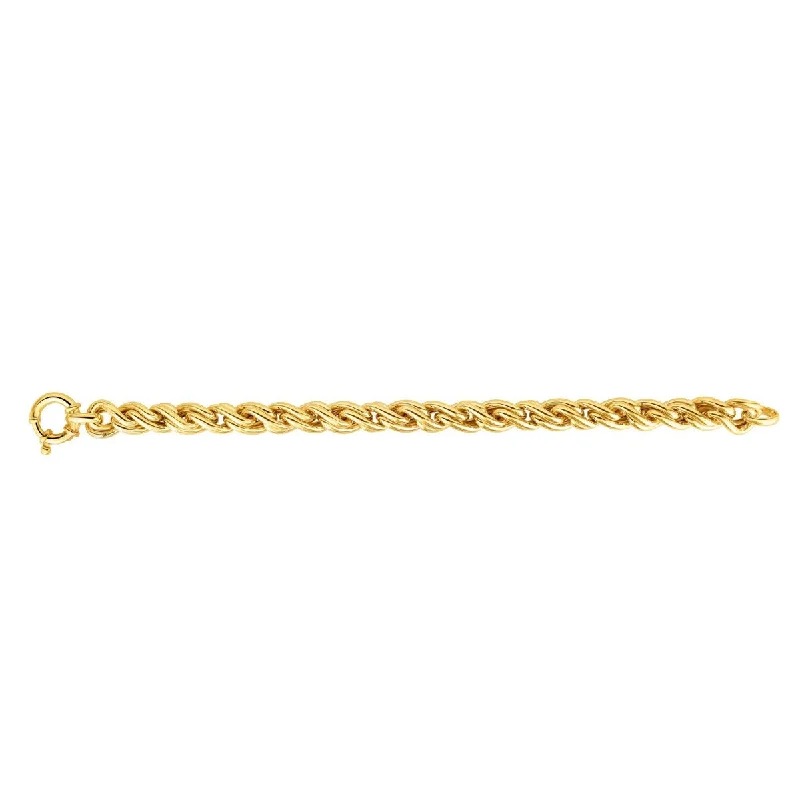 Ladies Rings for Night Glow-14kt 8" Yellow Gold Shiny Rope Chain Type Fancy Bracelet with Giant Spring Ring Clasp AUBRC1810-08