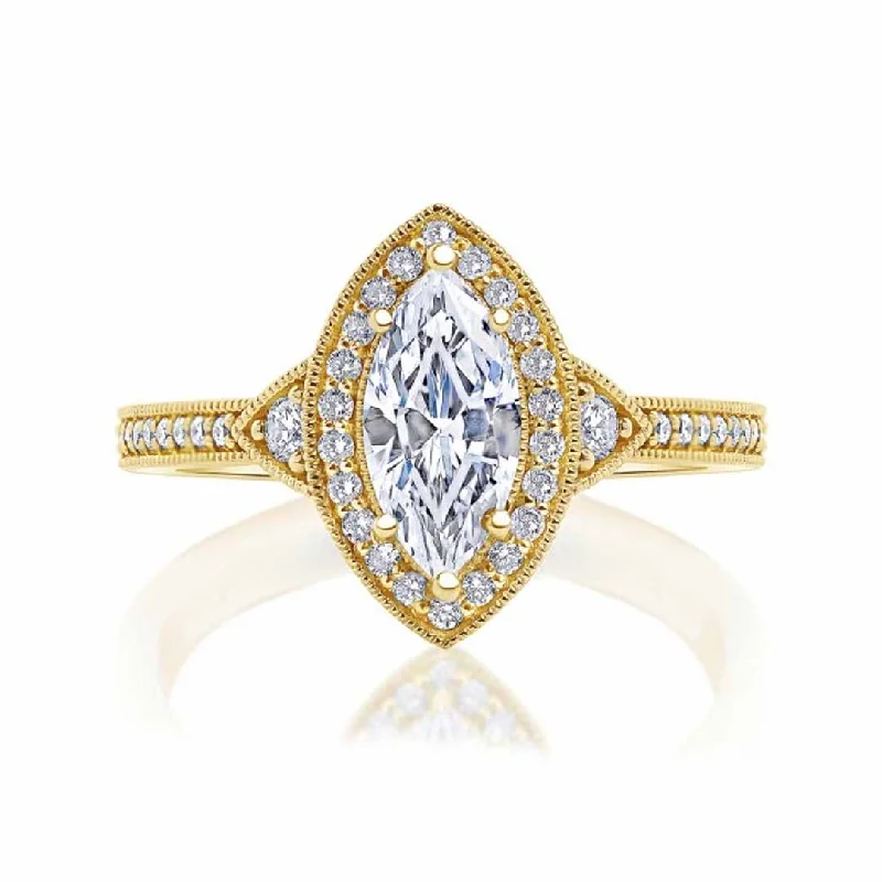 Ladies Carved Love Engagement Rings -0.31 ctw Diamond Halo Engagement Ring