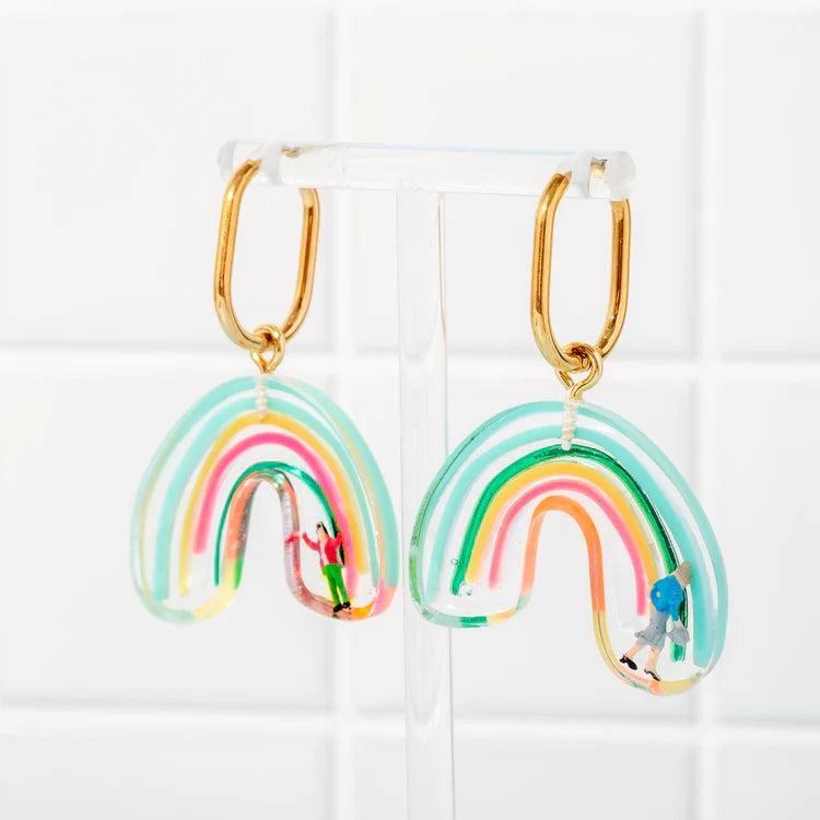 Ladies clustered gem earrings -Funky Fun You - Rainbow Dangle Earrings