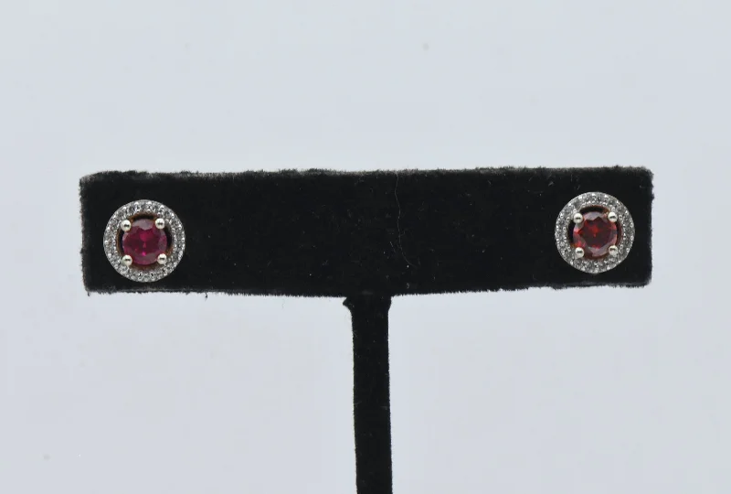 Ladies polished ceramic earrings -Vintage Gold Tone Sterling Silver Synthetic Ruby and Garnet Stud Earrings