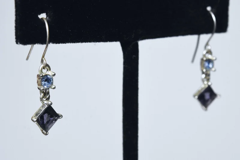 Ladies dramatic statement earrings -Imitatation Amethyst and Imitation Blue Topaz Dangle Earrings