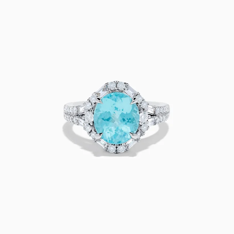 Ladies Rings with White Phenakite-18K White Gold Paraiba Tourmaline and Diamond Ring (GIA Report)