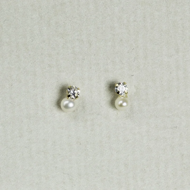 Ladies rose petal earrings -Tiny Pearl and Crystal Stud Earrings