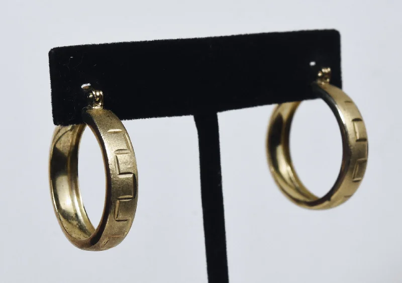 Ladies heavenly grace earrings -Gold Tone Sterling Silver Greek Key Hoop Earrings