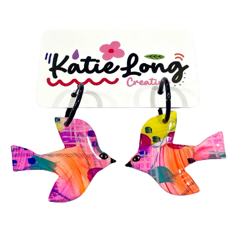 Ladies futuristic gleam earrings -Katie Long Hoop Earrings - Birds