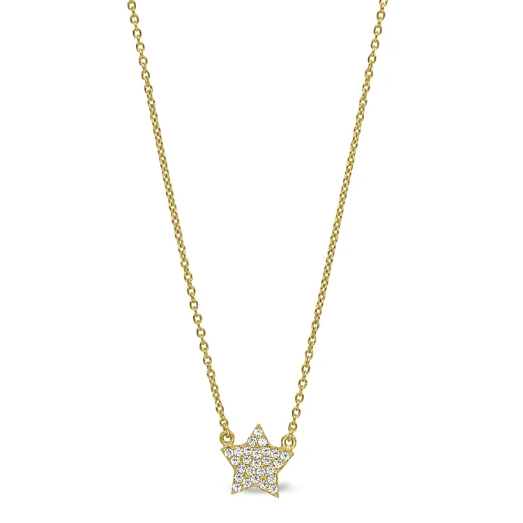 Ladies Necklaces with Stellar Gems-Gold Finish Sterling Silver Micropave Star Necklace with Simulated Diamonds on 16"-18" Adjustable Chain