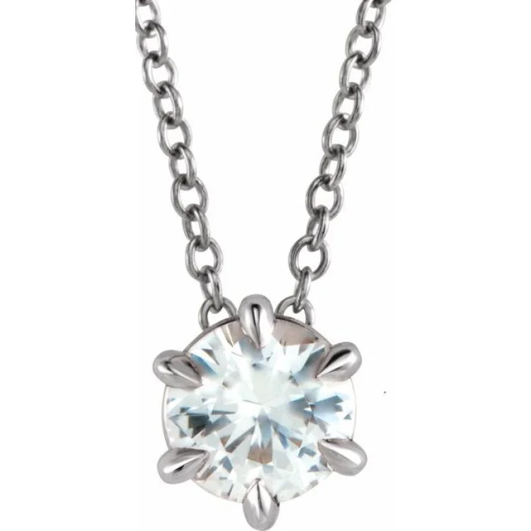 Ladies Necklaces with Star Spark-14K White 4 mm Natural White Sapphire Solitaire 16-18" Necklace