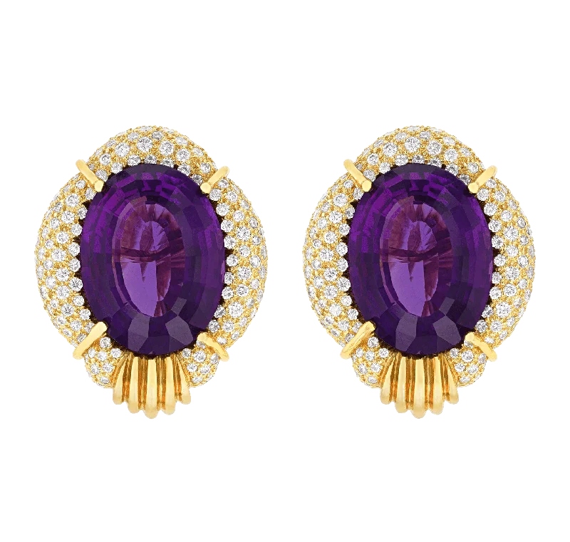 Ladies galaxy swirl earrings -Henry Dunay Amethyst and Diamond Earrings, 39.75 Carats