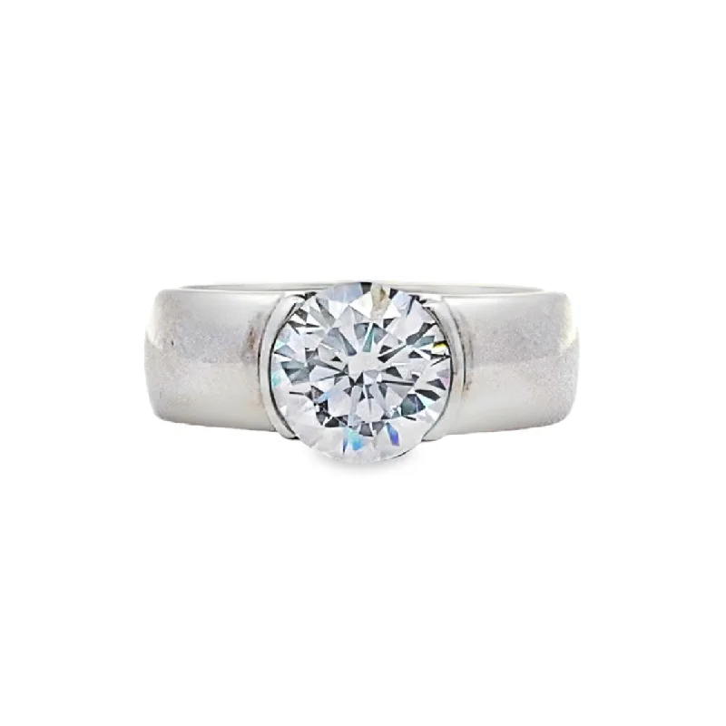 Ladies Smooth Flow Engagement Rings -Round Diamond Solitaire Engagement Ring in White Gold by B&C