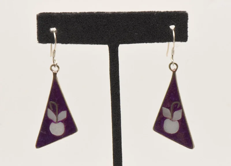 Ladies galactic flare earrings -Vintage Alpaca Enamel Inlaid Shell Dangle Earrings