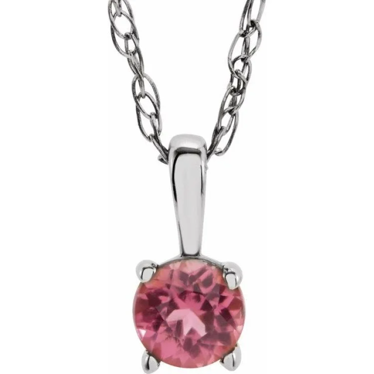 Ladies Necklaces with Crimson Zincite-14K White 3 mm Natural Pink Tourmaline Youth Solitaire 14" Necklace