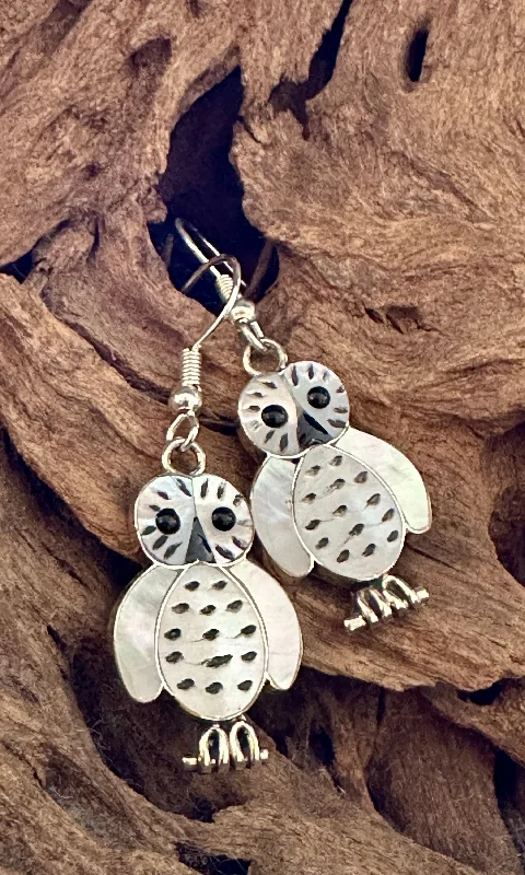 Ladies energy surge earrings -SNOWY OWL Regina Kallestewa Zuni  Silver Earrings