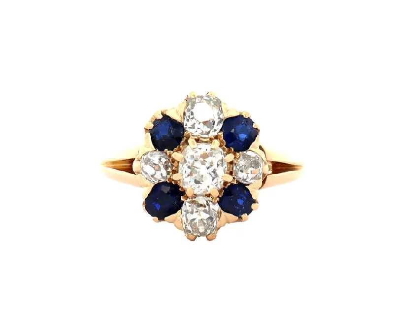 Ladies Rings Thin Spark-Vintage 1.15ctw European Cut Diamond and 0.65ctw Sapphire Ring in 18K