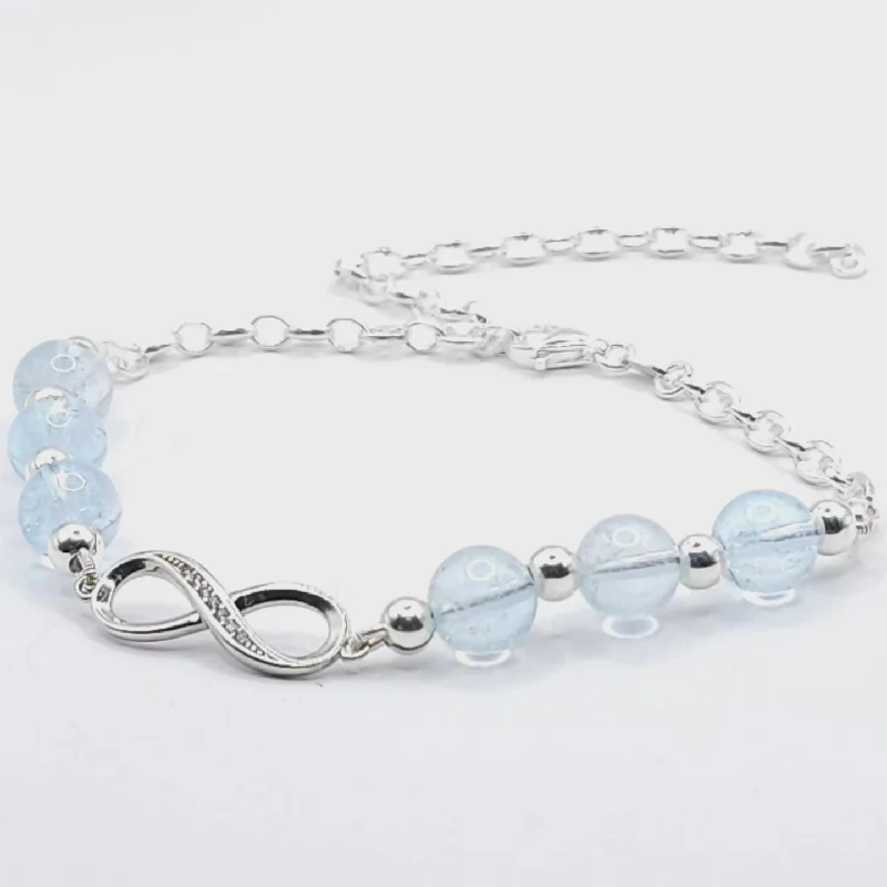 Ladies Bracelets with Sea Aquamarine-BLUE TOPAZ INFINITY MINIMALIST BRACELET