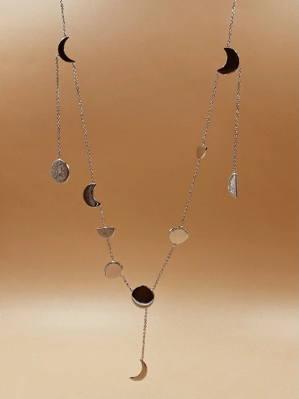 Ladies Necklaces for Night Glow-Phases Necklace In Silver Tone in Sterling Silver