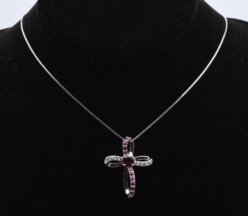 Ladies Necklaces with Teal Cavansite-Garnet and Topaz Sterling Silver Cross Pendant on Sterling Silver Chain Necklace